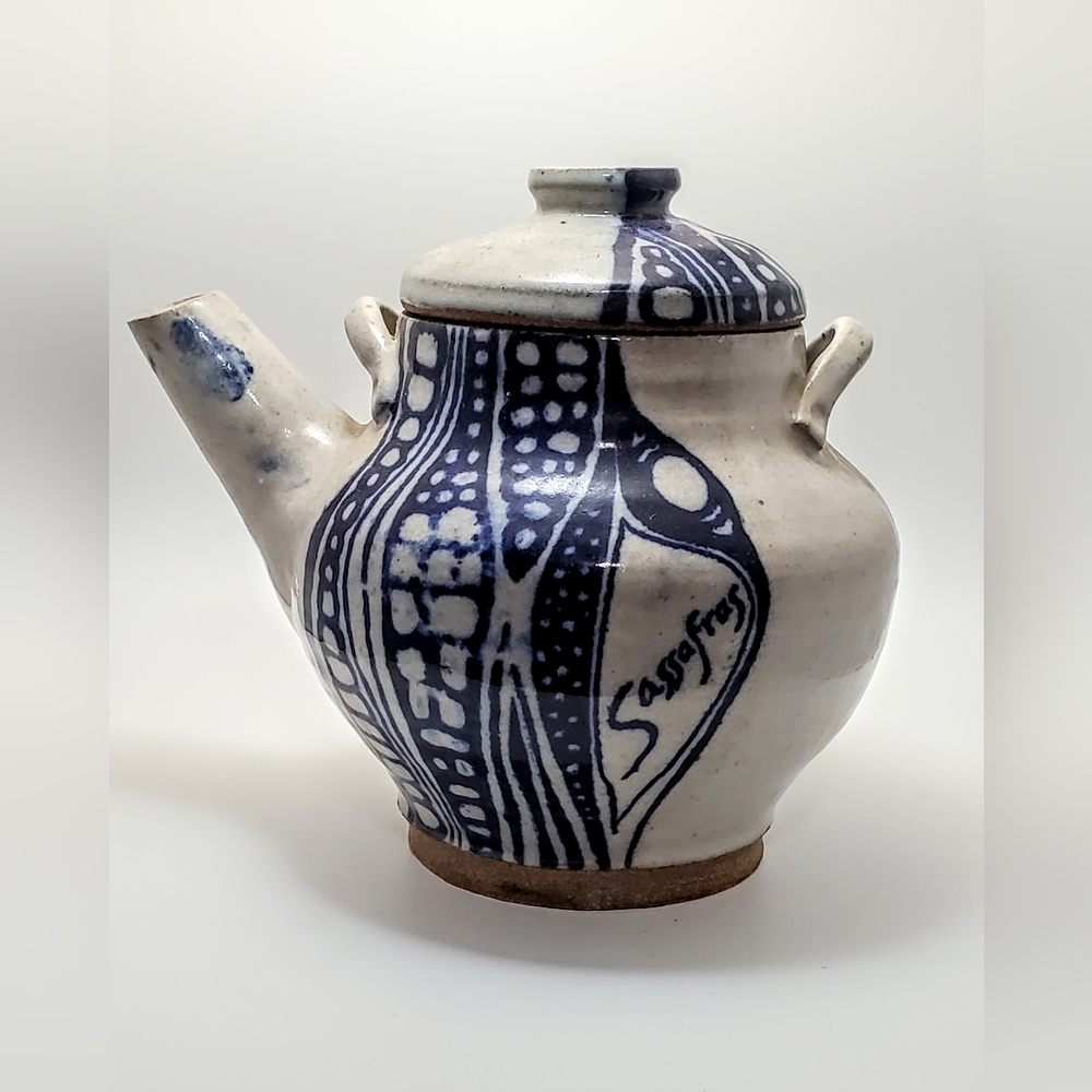 Stoneware Pottery Teapot Signed Sassafras Handmade Heavy